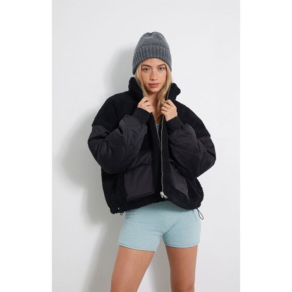 PACSUN LA Hearts Reversible Sherpa Jacket Size Medium/Large Black New - Picture 5 of 10